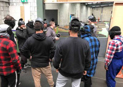 A group of people talking together on a construction site